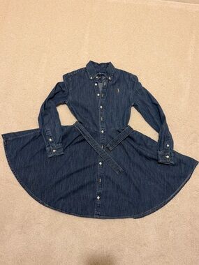 Ralph Lauren girls Dark Blue Denim Shirt Dress with Belt size 12